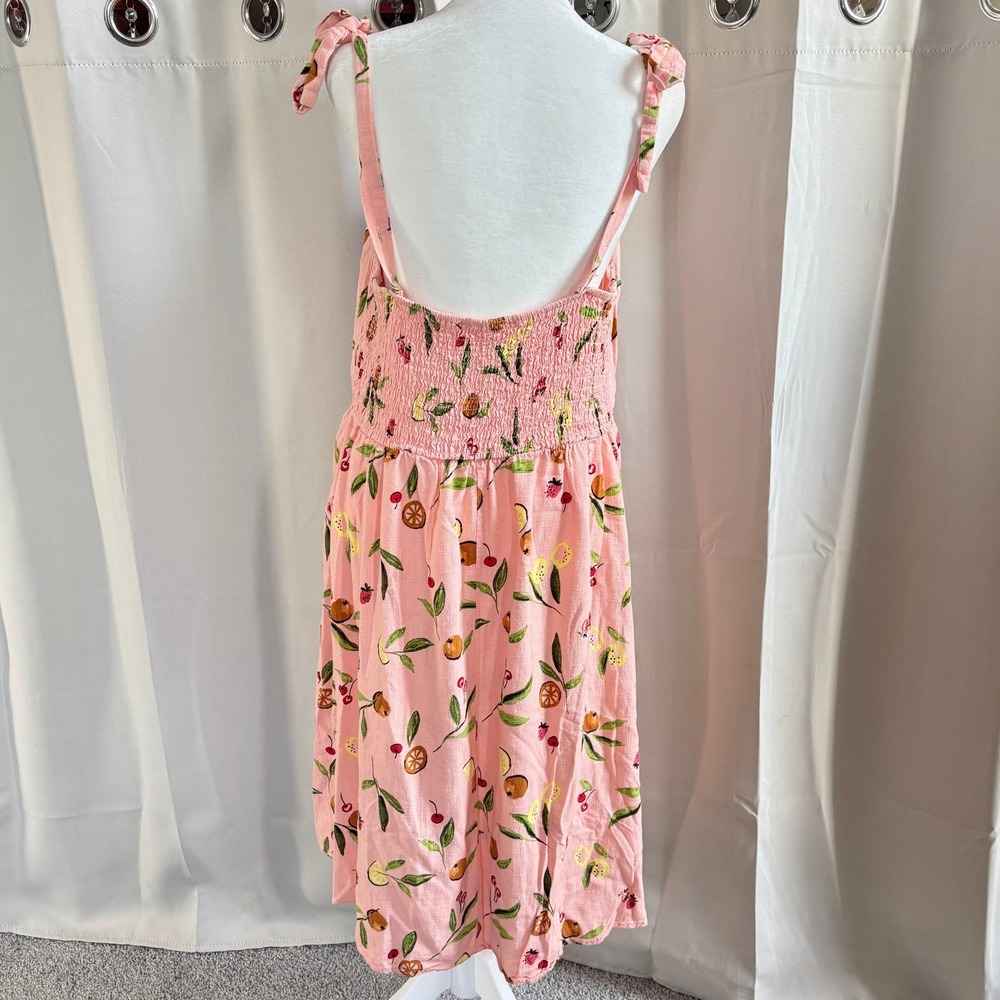 Womens Fruit Print Dress XL Linen Blend Babydoll Bow Tropical Cottage Boho 20248 - Picture 2 of 13